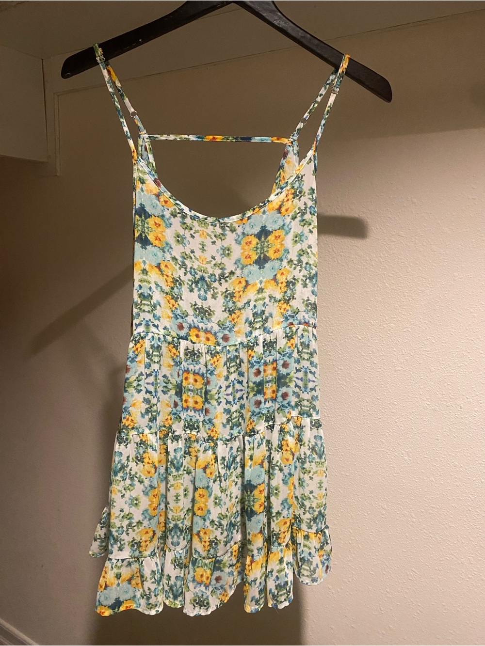 Hanger 221 Floral Babydoll Cami Sundress in Yellow & Teal. Size M.